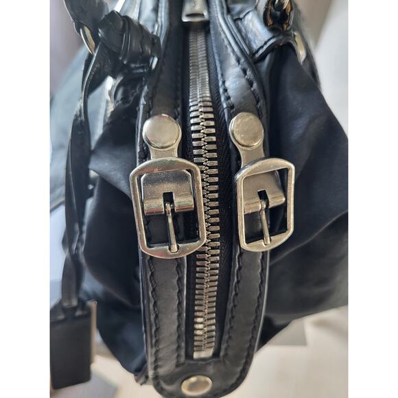 Joy Gryson SKYE Italy Handbag Tote Convertible Black Leather Nylon - Picture 9 of 15